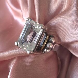 LAGOS Caviar Signature Ring Glacier Very Large Emerald Cut White Topaz Ring 18k